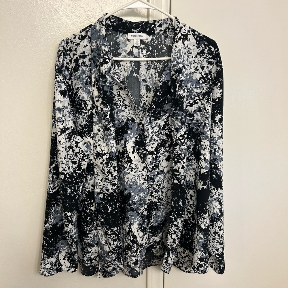 Nordstrom Tie Neck Long Sleeve Print Blouse Women’s Size XL - Picture 2 of 8